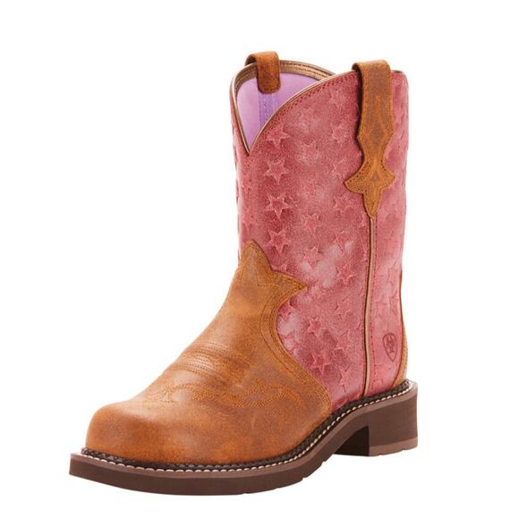 ARIAT Women's 10 Fatbaby Heritage Trio Star Pink Brown Western Boots - Picture 2 of 11